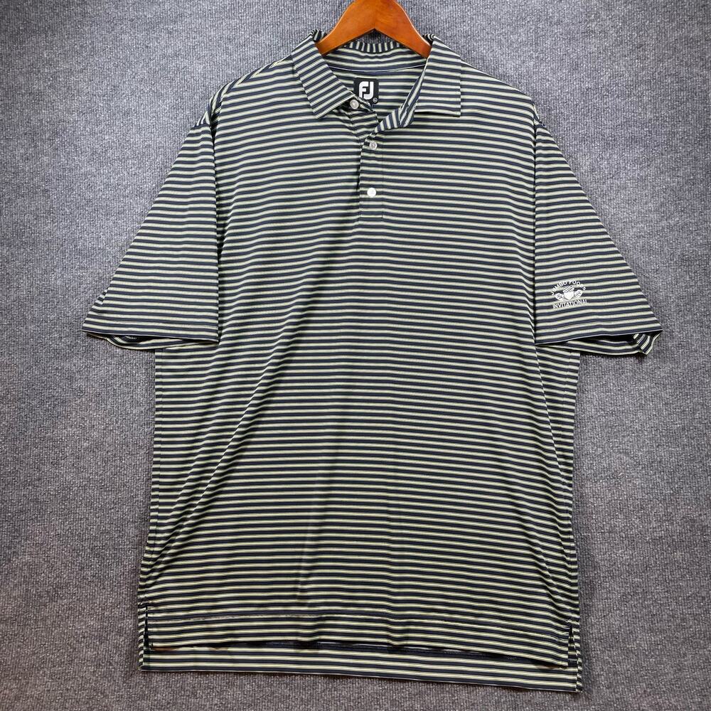 FootJoy Polo Golf Shirt Men's XL Blue/Yellow Striped Casual Stretch Outdoors